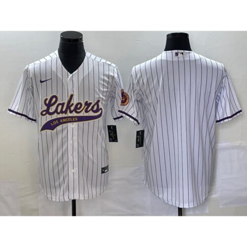 686416b40c3e9_1 Men's Los Angeles Lakers Blank White Cool Base With Patch Stitched Baseball Jersey