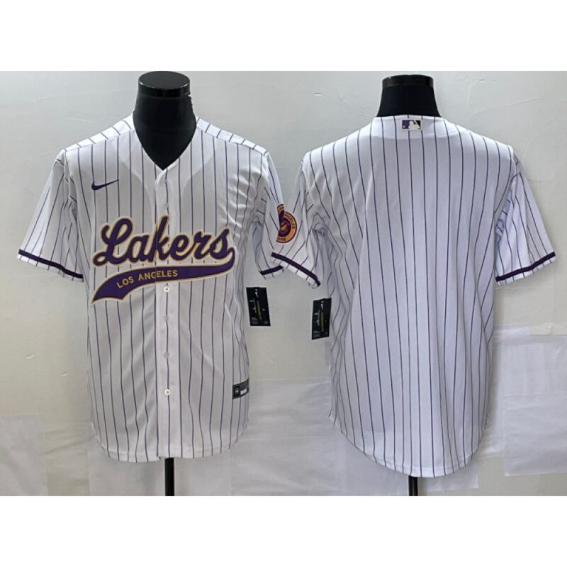 686416b40c3e9_1 Men's Los Angeles Lakers Blank White Cool Base With Patch Stitched Baseball Jersey