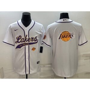 686416b9408e2_1 Men's Los Angeles Lakers White Team Big Logo With Patch Cool Base Stitched Baseball Jersey