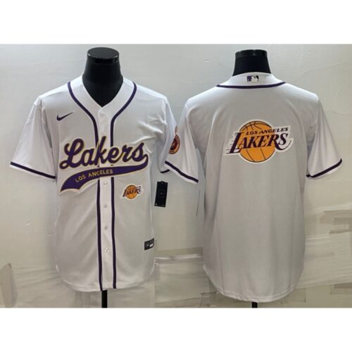 686416b9408e2_1 Men's Los Angeles Lakers White Team Big Logo With Patch Cool Base Stitched Baseball Jersey