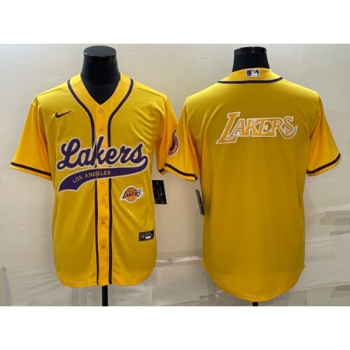 686416c8ed922_1 Men's Los Angeles Lakers Yellow Big Logo With Patch Cool Base Stitched Baseball Jersey