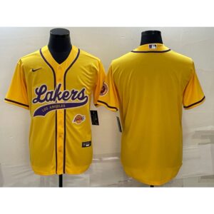 686416ce44ea3_1 Men's Los Angeles Lakers Blank Yellow With Patch Cool Base Stitched Baseball Jersey