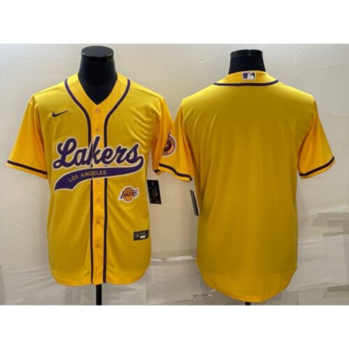 686416ce44ea3_1 Men's Los Angeles Lakers Blank Yellow With Patch Cool Base Stitched Baseball Jersey