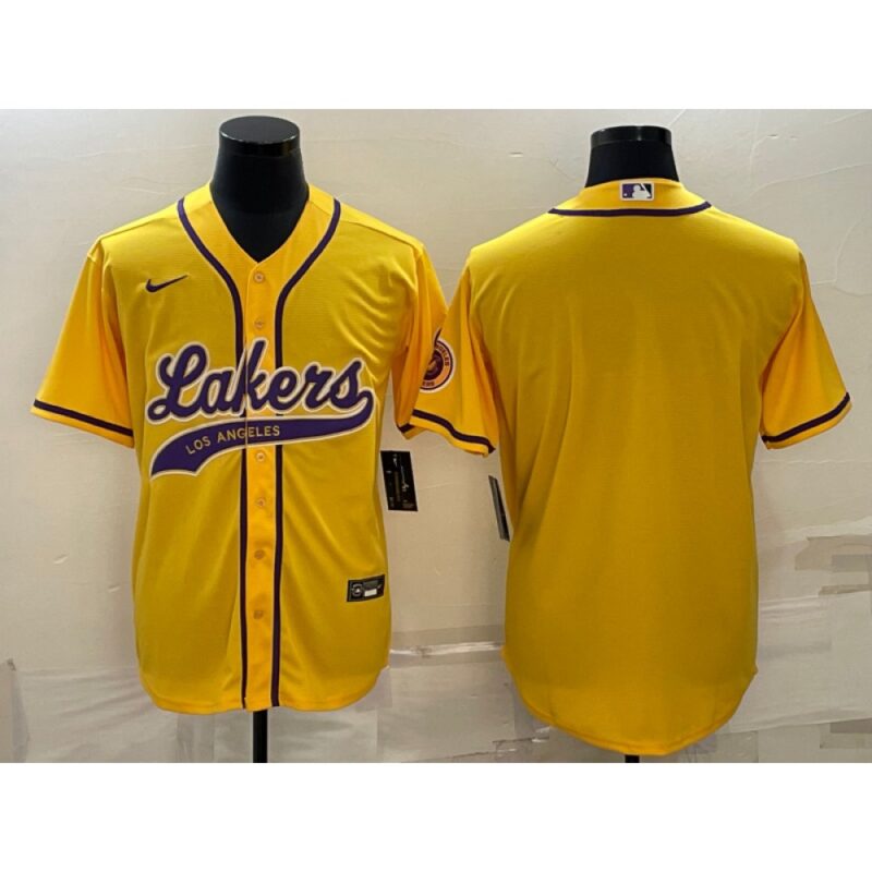 686416d0c0236_1 Men's Los Angeles Lakers Blank Yellow Cool Base Stitched Baseball Jersey