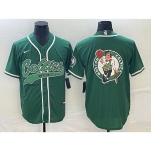 686416ec00657_1 Men's Boston Celtics Green Team Big Logo With Patch Stitched Baseball Jersey