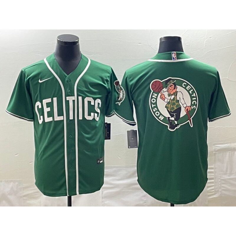 686416ee8ee3d_1 Men's Boston Celtics Green Team Big Logo With Patch Stitched Baseball Jersey