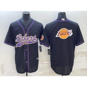 686417a26646c_1 Men's Los Angeles Lakers Black Team Big Logo Cool Base Stitched Baseball Jersey