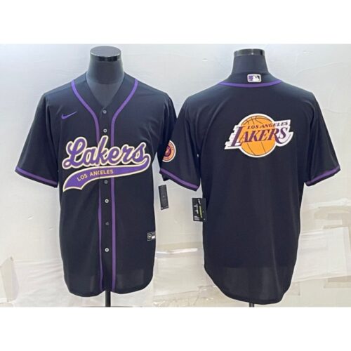 686417a26646c_1 Men's Los Angeles Lakers Black Team Big Logo Cool Base Stitched Baseball Jersey