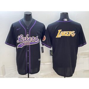 686417a7cddce_1 Men's Los Angeles Lakers Black Big Logo Cool Base Stitched Baseball Jersey