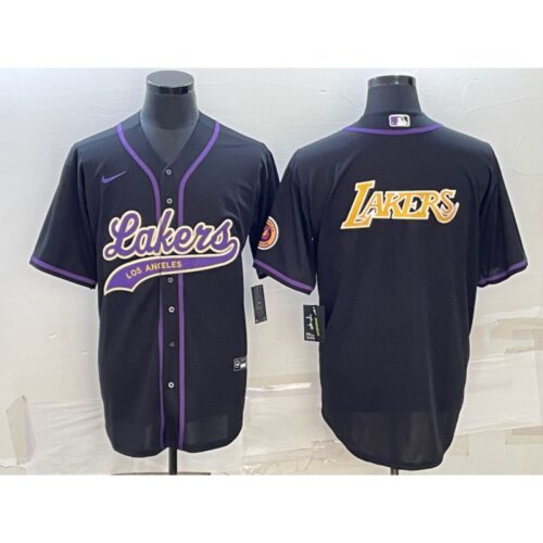 686417a7cddce_1 Men's Los Angeles Lakers Black Big Logo Cool Base Stitched Baseball Jersey
