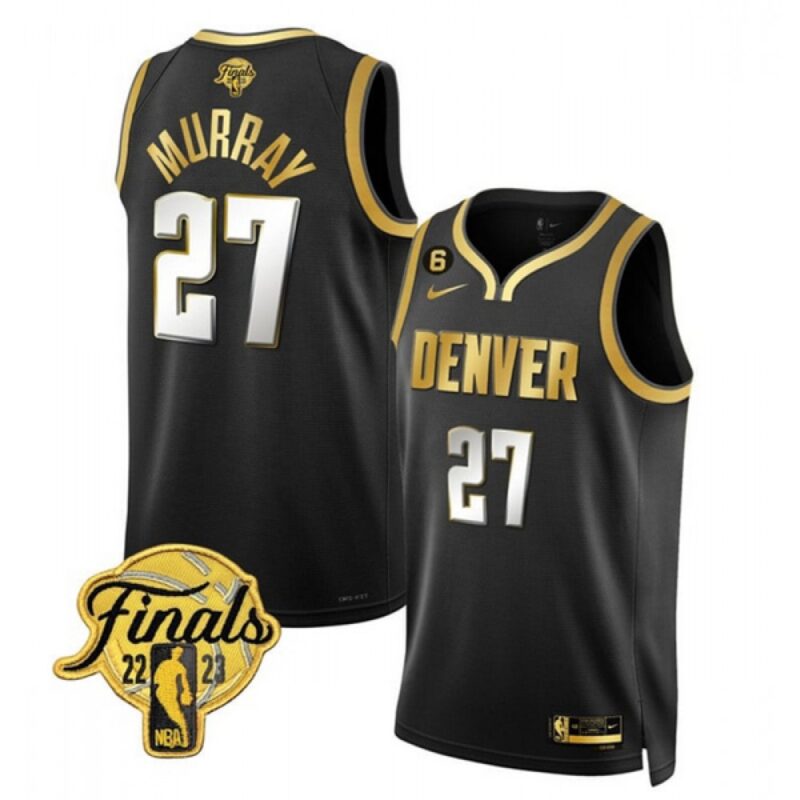 686417c79e75e_1 Men's Denver Nuggets Active Player Custtom Black Gold Edition 2023 Finals Collection With NO.6 Patch Stitched Basketball Jersey