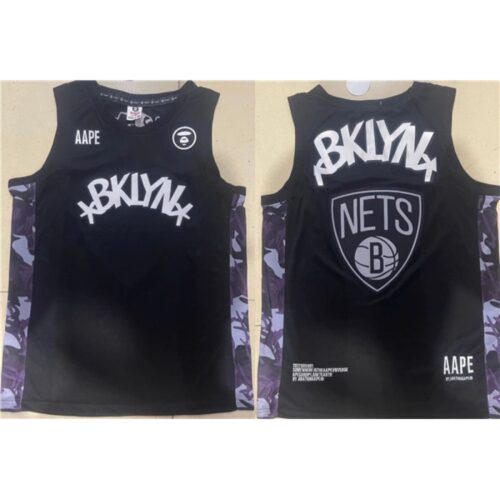 686417ccde3a5_1 Men's Brooklyn Nets Black AAPE Patch Stitched Basketball Jersey