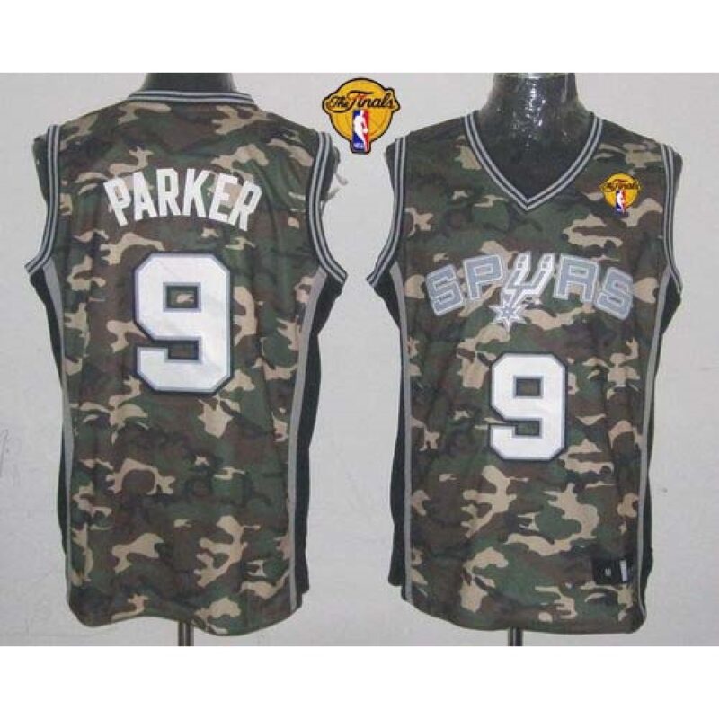 68641b7e63f6b_1 Spurs #9 Tony Parker Camo Stealth Collection Finals Patch Stitched NBA Jersey