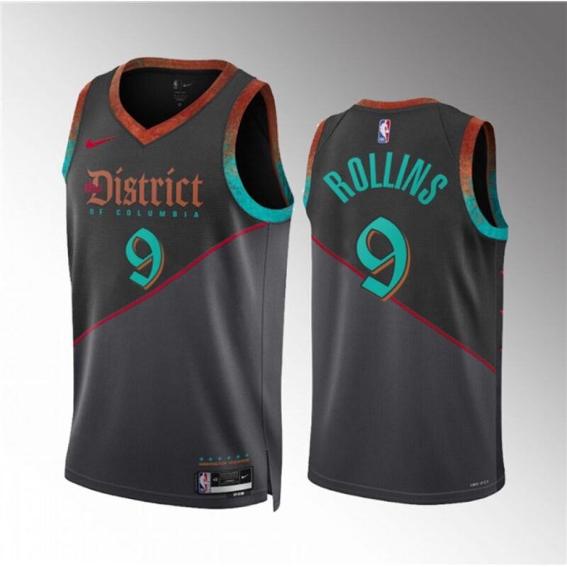 68641c5dd04fa_1 Men's Washington Wizards #9 Ryan Rollins Black 2023/24 City Edition Stitched Basketball Jersey