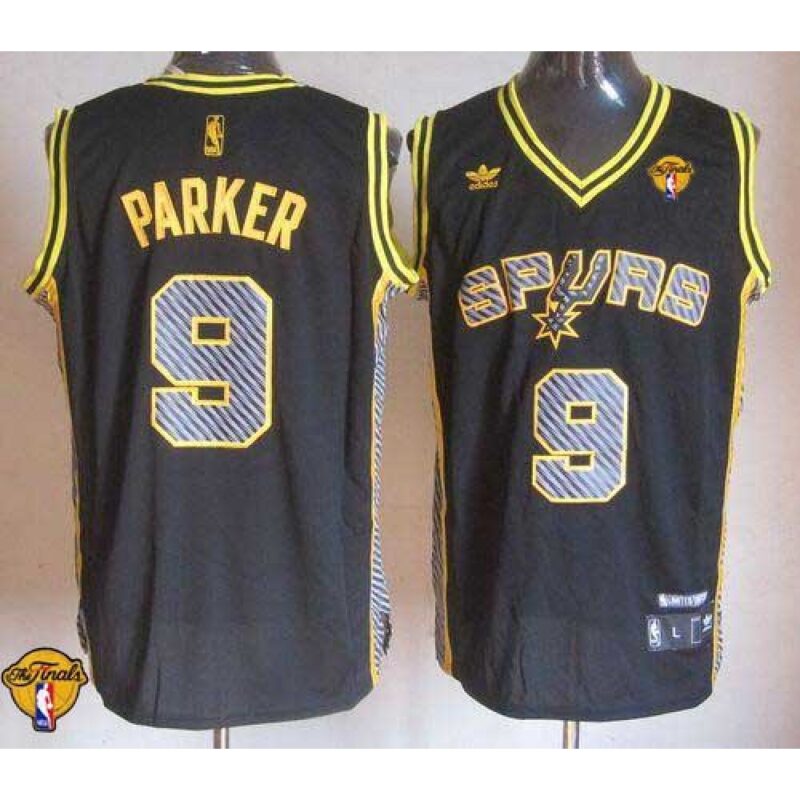 68641c758ac9e_1 Spurs #9 Tony Parker Black Electricity Fashion Finals Patch Stitched NBA Jersey