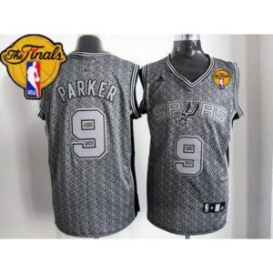 68641c95401e3_1 Spurs #9 Tony Parker Grey Static Fashion Finals Patch Stitched NBA Jersey