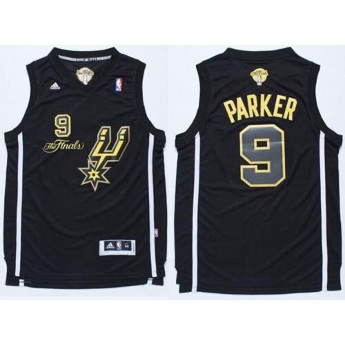 68641d6da28d8_1 Spurs #9 Tony Parker Black(Gold No.) Champions Stitched NBA Jersey