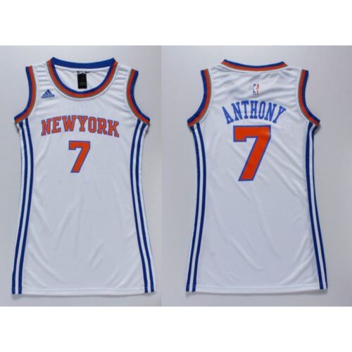 6864206a0c8c1_1 Knicks #7 Carmelo Anthony White Women's Dress Stitched NBA Jersey