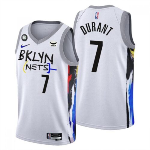 686421e52aa11_1 Men's Brooklyn Nets #7 Kevin Durant White 2022/23 City Edition With NO.6 Patch Stitched Basketball Jersey