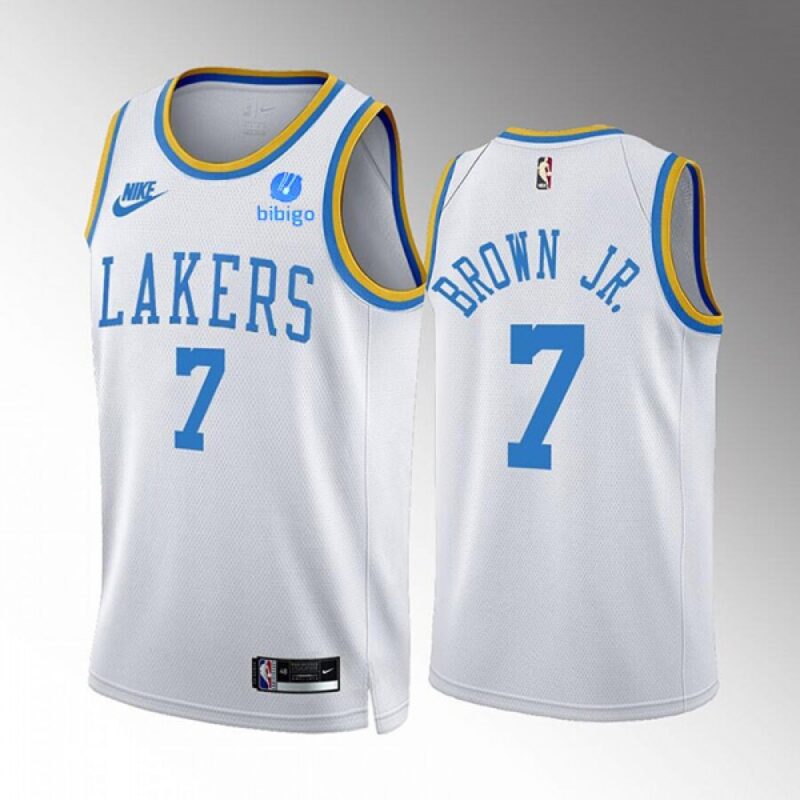 6864240492840_1 Men's Los Angeles Lakers #7 Troy Brown Jr. 2022/23 White Classic Edition Stitched Basketball Jersey