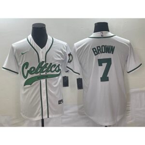 6864240b45814_1 Men's Boston Celtics #7 Jaylen Brown White Stitched Baseball Jersey
