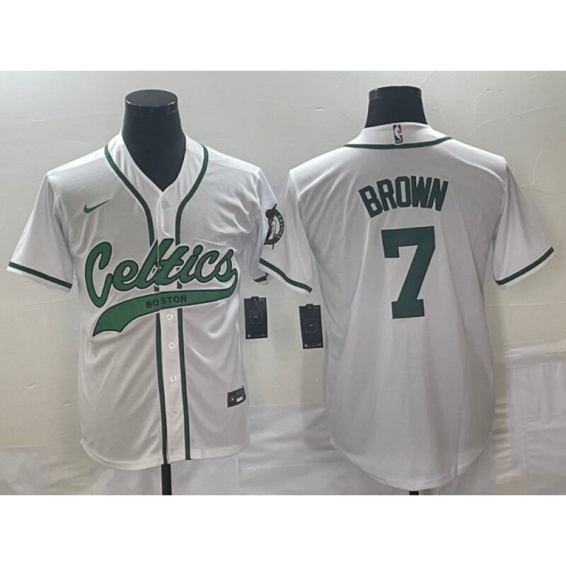 6864240b45814_1 Men's Boston Celtics #7 Jaylen Brown White Stitched Baseball Jersey