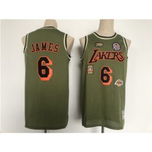 686424fd815f5_1 Men's Los Angeles Lakers #6 LeBron James Green Military Flight Patchs Stitched Basketball Jersey
