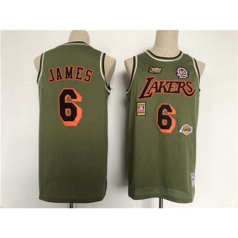 686424fd815f5_1 Men's Los Angeles Lakers #6 LeBron James Green Military Flight Patchs Stitched Basketball Jersey