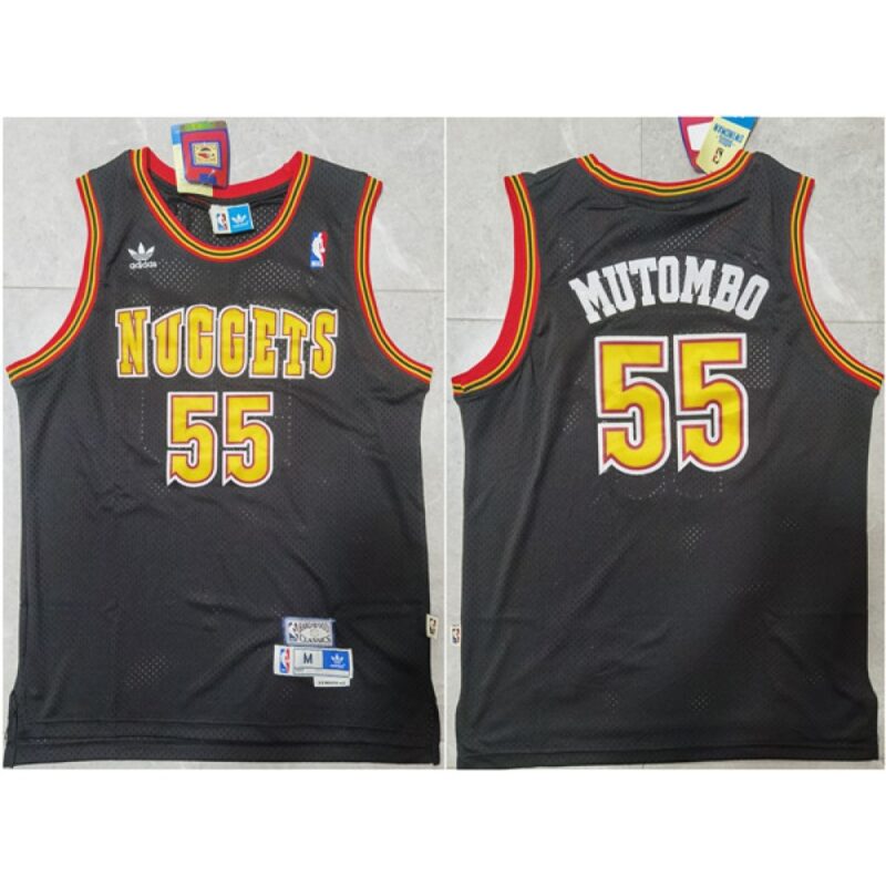 6864276244722_1 Men's Denver Nuggets #55 Dikembe Mutombo Black Throwback Stitched Jersey