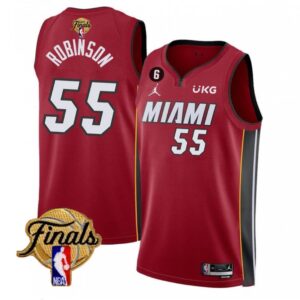 6864278ae49f6_1 Men's Miami Heat #55 Duncan Robinson Red 2023 Finals Statement Edition With NO.6 Patch Stitched Basketball Jersey