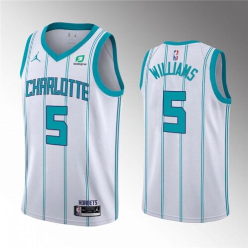 6864288da9d46_1 Men's Charlotte Hornets #5 Mark Williams White Stitched Basketball Jersey