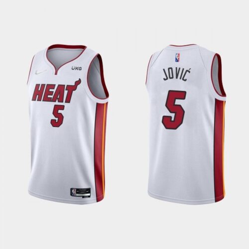 686428b33e29b_1 Men's Miami Heat #5 Nikola Jovic 2022 White Stitched Basketball Jersey