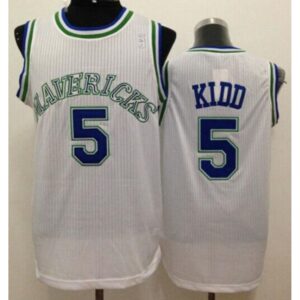 6864294850c01_1 Mavericks #5 Jason Kidd White Throwback Stitched NBA Jersey