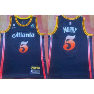 68642a0b0dbf6_1 Men's Atlanta Hawks #5 Dejounte Murray Black 2022/23 City Edition With NO.6 Patch Stitched Jersey