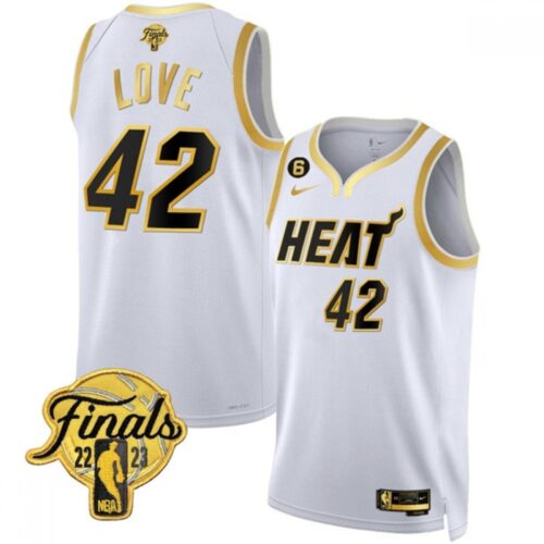 68642abd6e5ab_1 Men's Miami Heat #42 Kevin Love White Gold Edition 2023 Finals Collection With NO.6 Patch Stitched Basketball Jersey