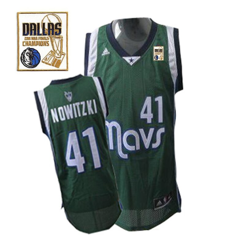 68642b8e37bbd_1 Mavericks 2011 Champion Patch #41 Dirk Nowitzki Revolution 30 Green Stitched NBA Jersey