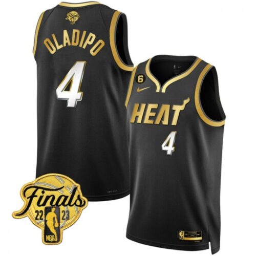 68642d70716d1_1 Men's Miami Heat #4 Victor Oladipo Black Gold Edition 2023 Finals Collection With NO.6 Patch Stitched Basketball Jersey