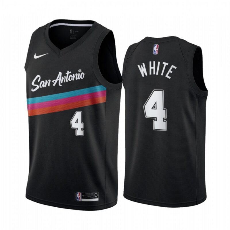 68642e6195c47_1 Men's San Antonio Spurs #4 Derrick White 2020 Black City Edition Stitched Jersey