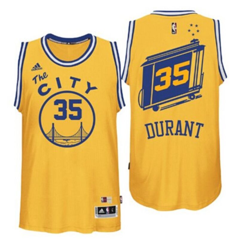 68642fe17e95e_1 Warriors #35 Kevin Durant Gold Throwback The City Stitched NBA Jersey