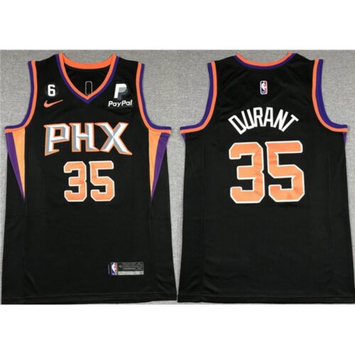 6864300421d26_1 Men's Phoenix Suns #35 Kevin Durant Balck With NO.6 Patch Statement Edition Stitched Basketball Jersey