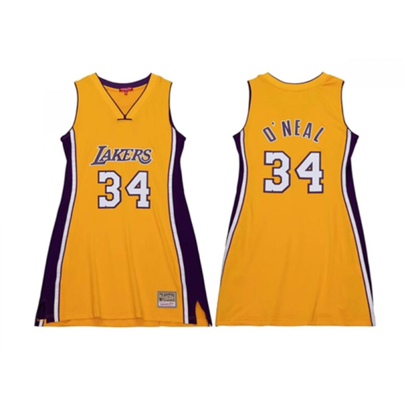 68643067d5a78_1 Women's Los Angeles Lakers #34 Shaquille O'Neal 1999 Gold Stitched Basketball Jersey(Run Small)