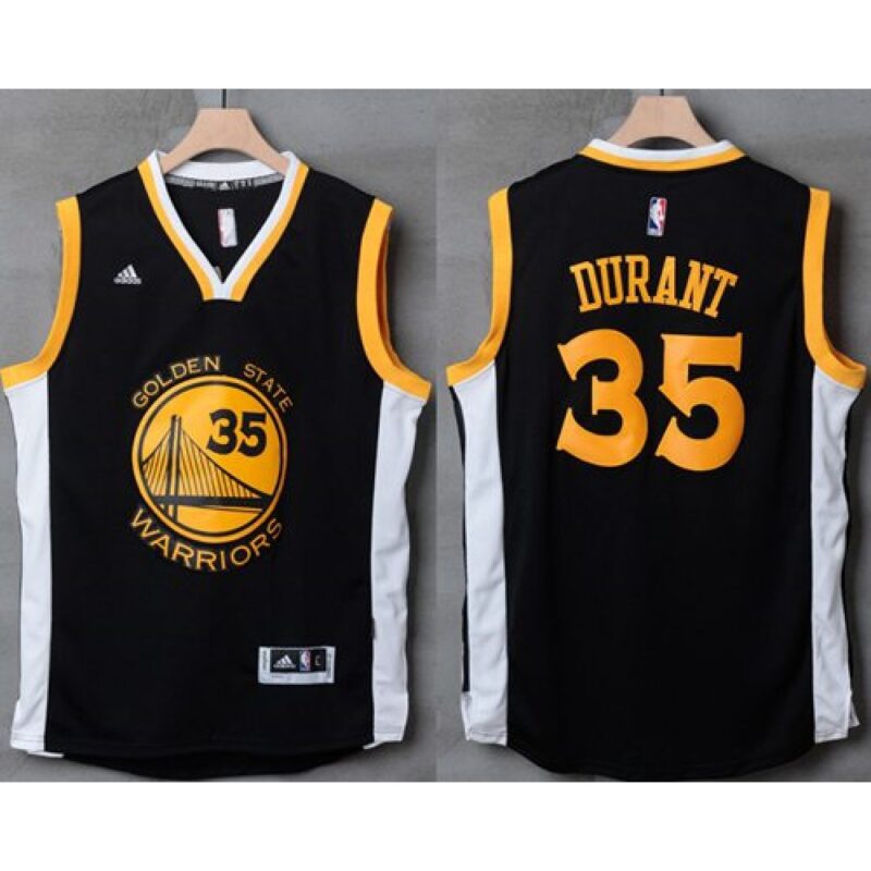 6864308605982_1 Warriors #35 Kevin Durant Black/White Stitched NBA Jersey