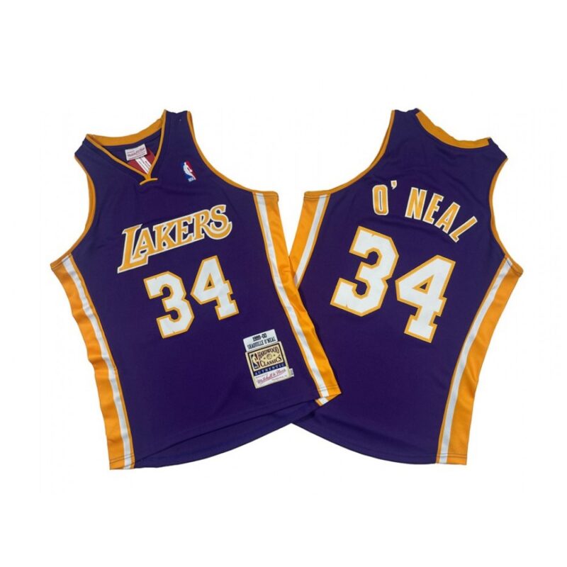 6864310b07b66_1 Men's Los Angeles Lakers #34 Shaquille O'Neal Purple 1999-00 Throwback basketball Jersey