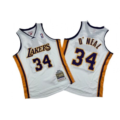 6864311b9ab34_1 Men's Los Angeles Lakers #34 Shaquille O'Neal White 2003-04 Throwback basketball Jersey