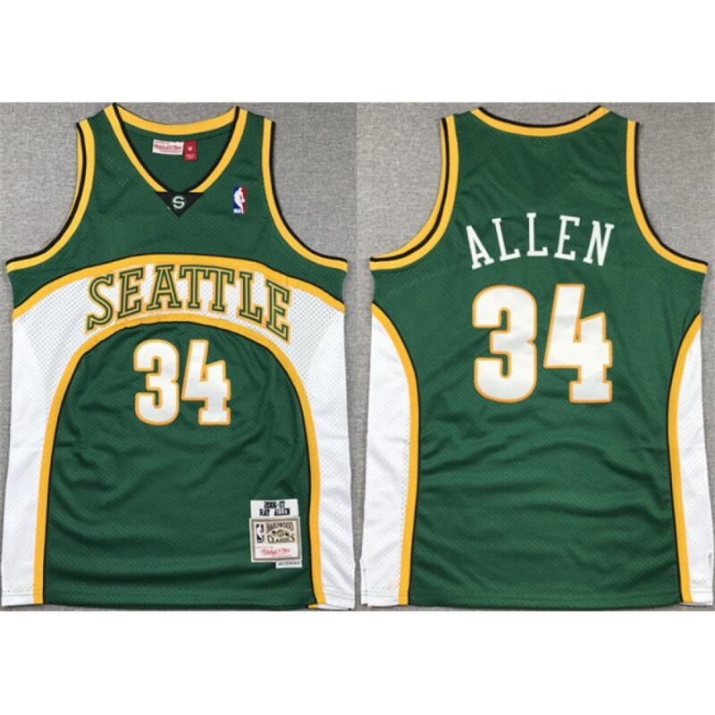 686431e100959_1 Men's Oklahoma City Thunder #34 Ray Allen Green 2006-07 Throwback SuperSonics Stitched Jersey