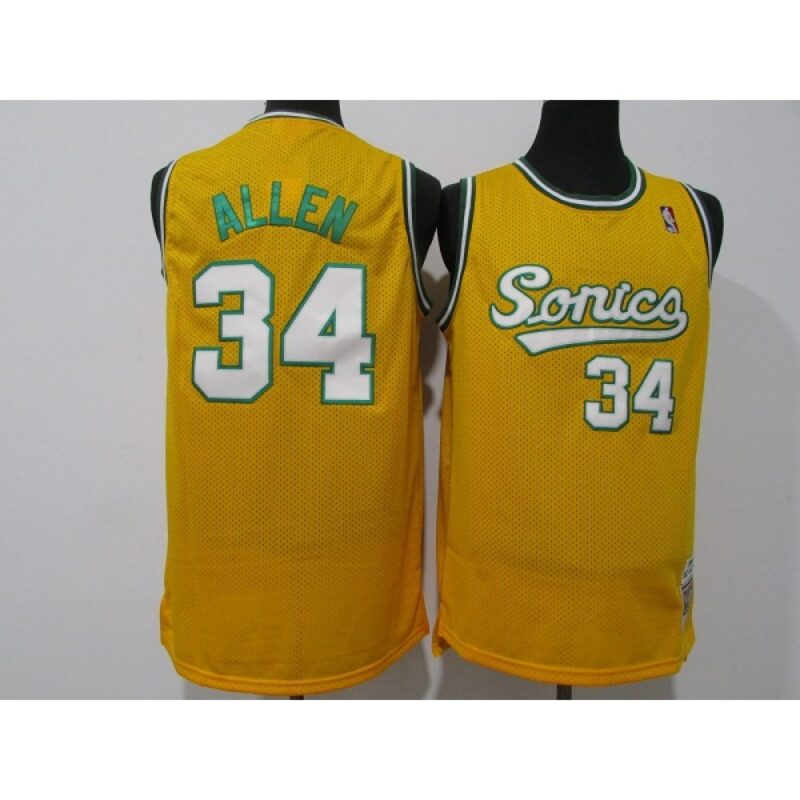 686431ef013b0_1 Men's Oklahoma City Thunder #34 Ray Allen Yellow Throwback SuperSonics Stitched Jersey