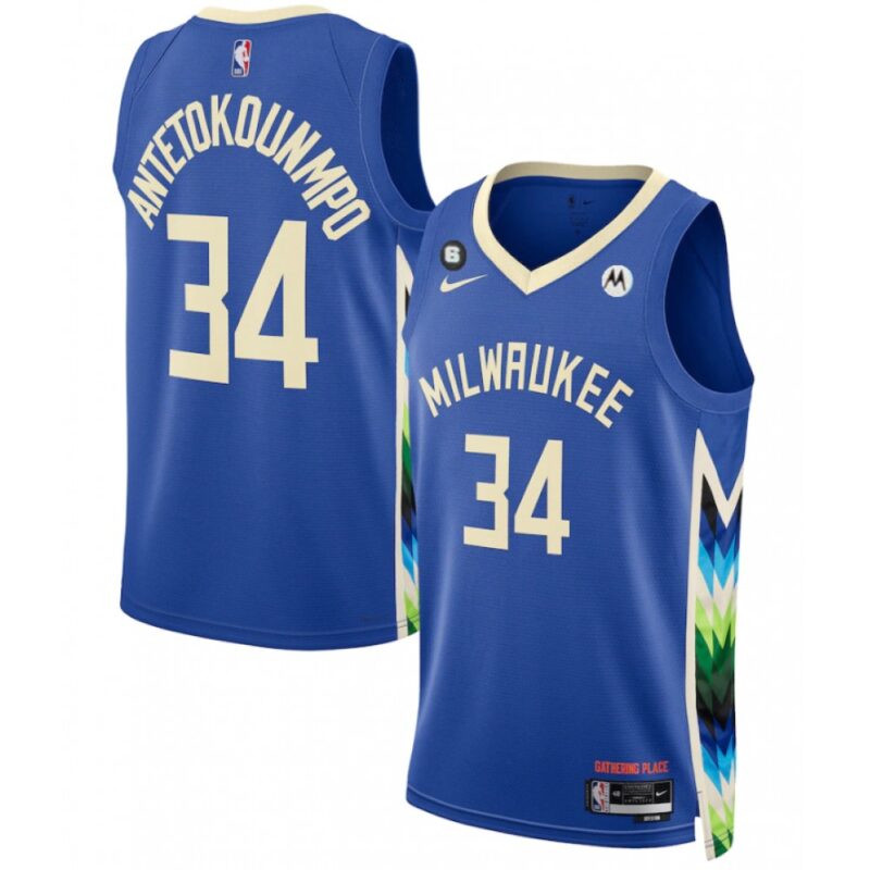 68643232c72be_1 Men's Milwaukee Bucks #34 Giannis Antetokounmpo Blue 2022/23 City Edition With NO.6 Patch Stitched Basketball Jersey