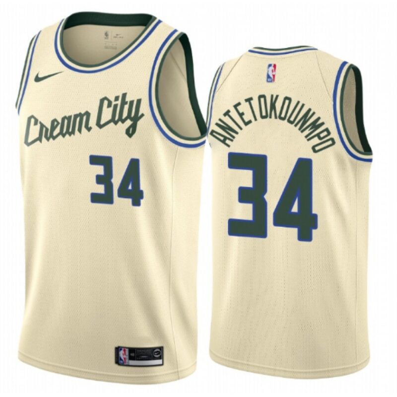 6864324373491_1 Men's Milwaukee Bucks #34 Giannis Antetokounmpo Cream 2019 City Edition Swingman Stitched NBA Jersey