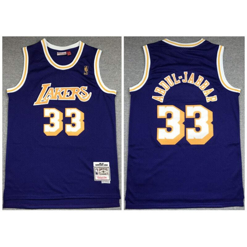 68643381119c5_1 Men's Los Angeles Lakers #33 Kareem Abdul-Jabbar Purple 1994-95 Throwback Stitched Jersey