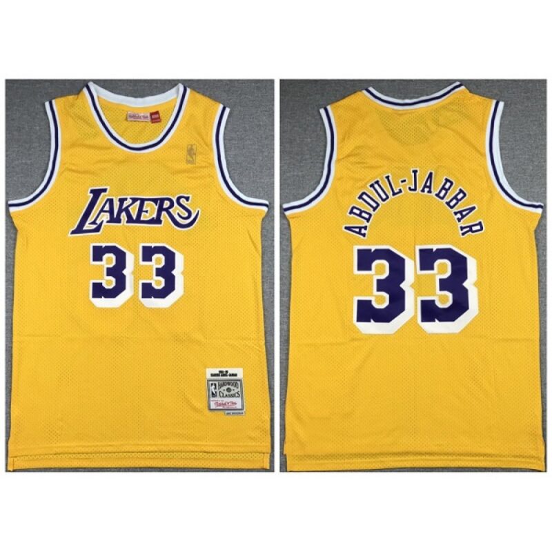 686434256d6e1_1 Men's Los Angeles Lakers #33 Kareem Abdul-Jabbar Yellow Hardwood Classics Throwback Stitched Jersey